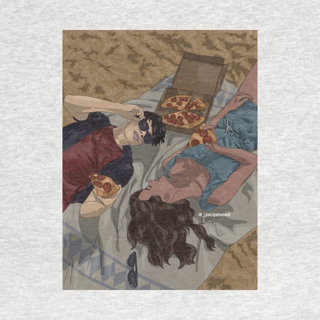 Zuko and Katara's pizza date on the beach by jacqstoned